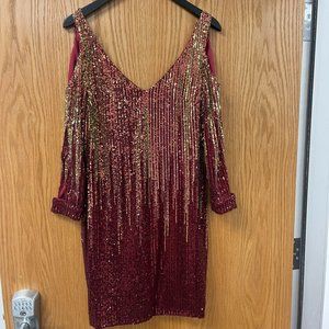 VENUS Size 12 Short Red and Gold Sequin Dress